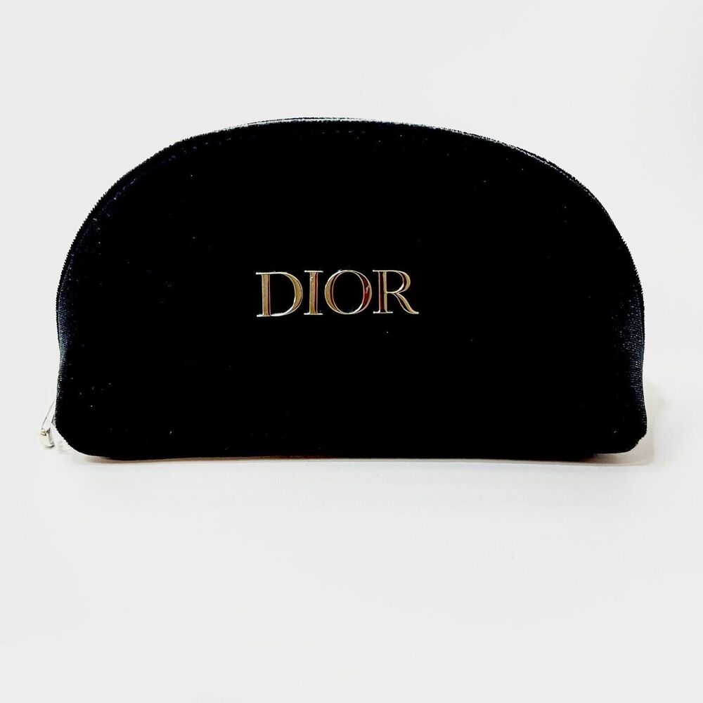 Dior black velvet cosmetic pouch with Metalic Logo
